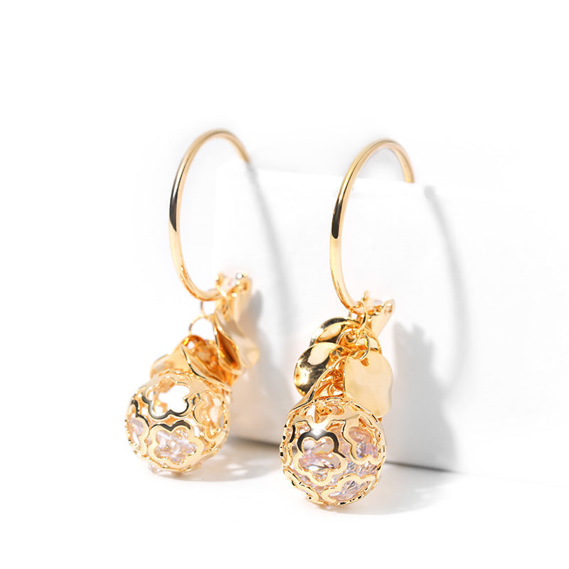 Bông Tai Tòn Teng Khoen Tròn Hoa Văn Vàng