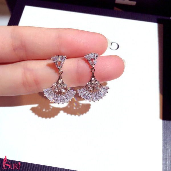 Bông Tai Tòn Teng Rẻ Quạt Đá Vuông