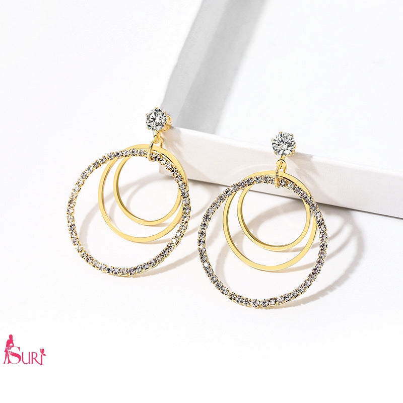 Bông Tai Tòn Teng  Ba Khoen Vàng Đính Đá Trắng