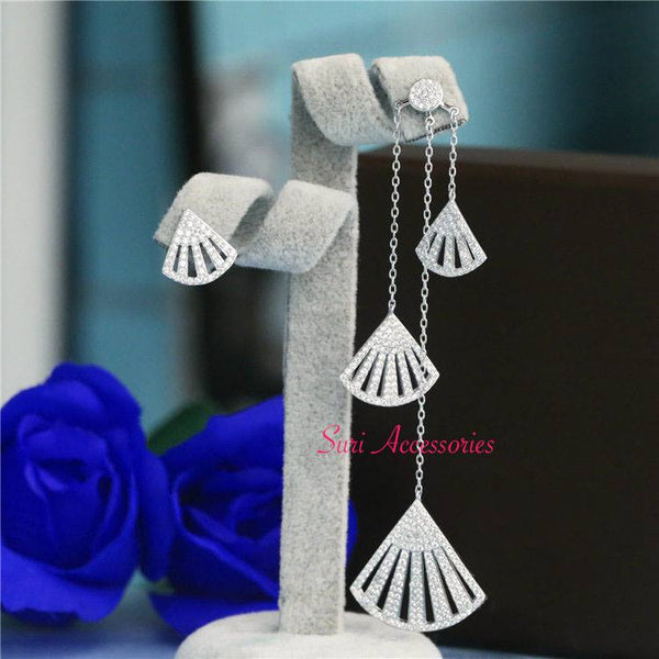 Bông tai tòn teng bất đối xứng rẻ quạt cao cấp