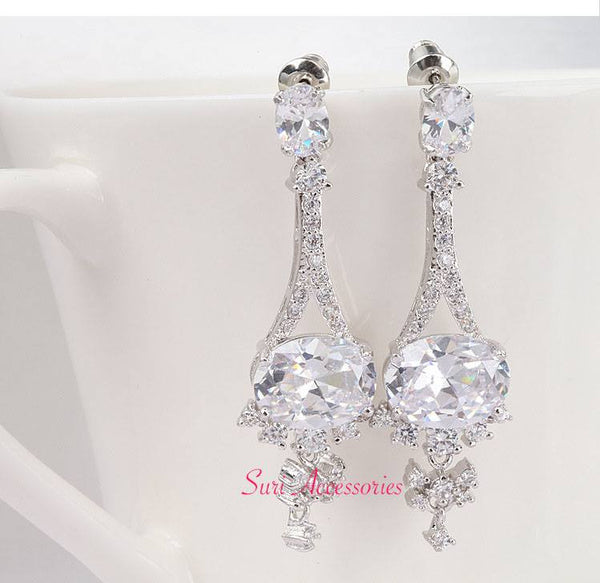 Bông tai tòn teng đính đá cao cấp