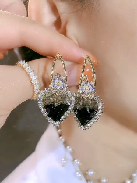 Bông Tai Khoen Tòn Teng Trái Tim Đá Pha Lê Viền Đá Trắng