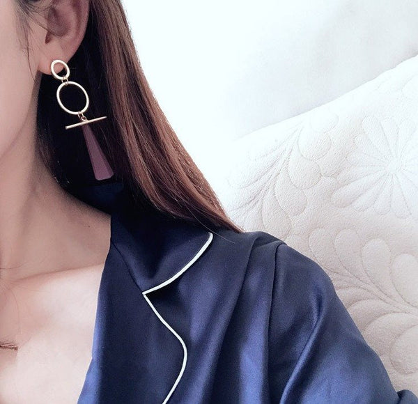 Bông tai tòn teng gỗ hình học