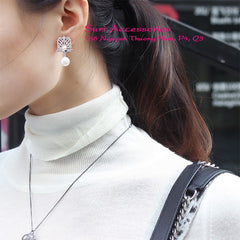 Bông tai đá vuông đính ngọc trai dự tiệc