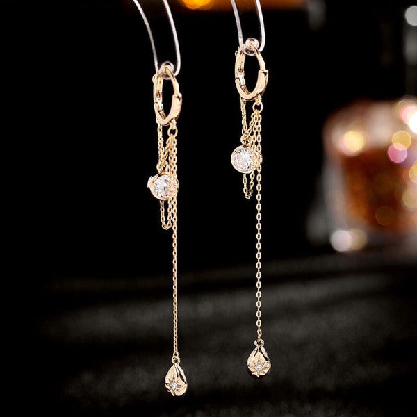 Bông Tai Khoen Tròn Tòn Teng Đính 1 Hạt Đá Tròn Trắng Phối Dây Mảnh Lạ Mắt