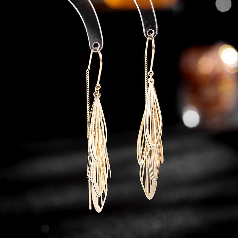 Bông Tai Tòn Teng Tua Rua Vàng Thiết Kế Dáng Dài Độc Đáo