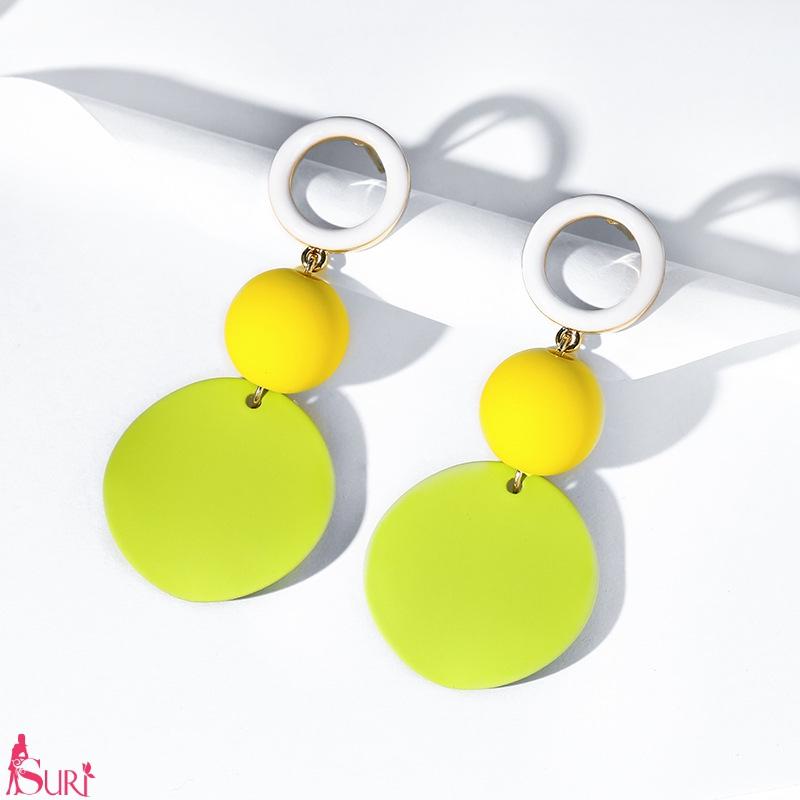 Bông Tai Tòn Teng Khoen Tròn Trắng Vàng Xanh Bắt Mắt