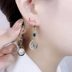 Bông Tai Khoen Tòn Teng Giọt Nước 2 Kiểu Phối Đá Xanh