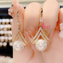 Bông Tai Tòn Teng Ngọc Trai 2 Hàng Đá Trắng Dạng Móc