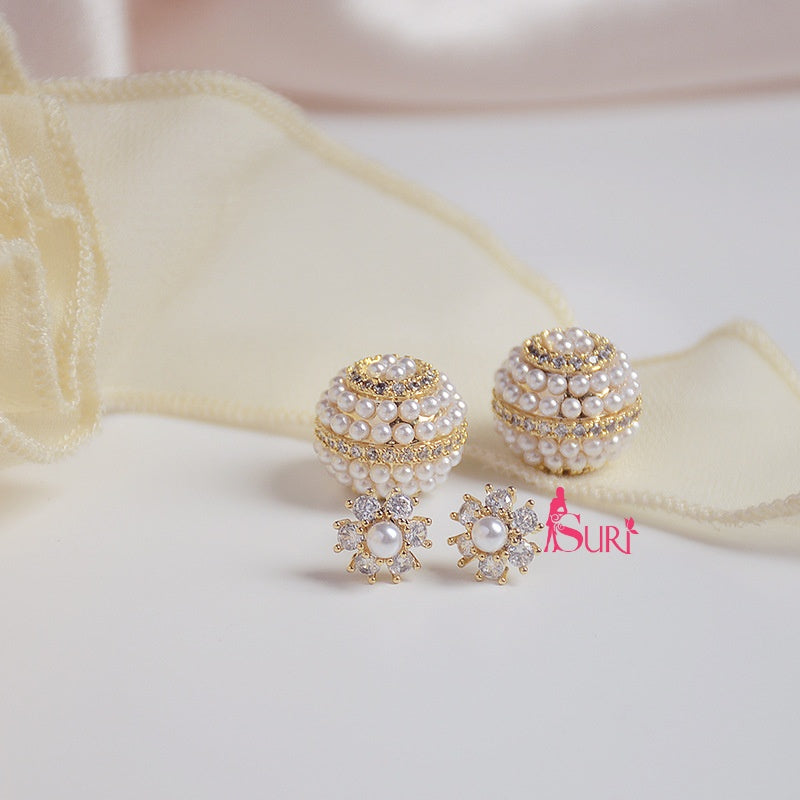 Bông Tai Kiểu Dáng Dior Ngọc Trai Phối Hoa Đá Siêu Xinh