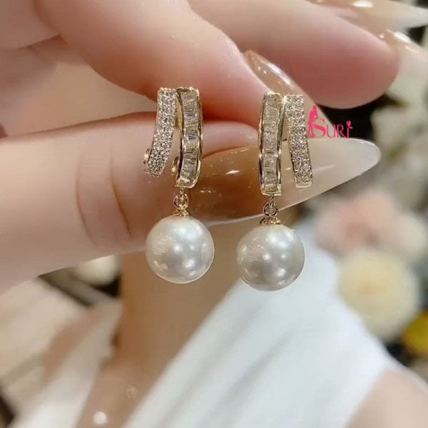 Bông Tai Tòn Teng Ngọc Trai Phối 2 Hàng Đá Lạ Mắt