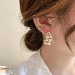 Bông Tai Khoen Khuyết Chữ C Phối Hoa Ngọc Trai Đính Đá