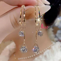 Bông Tai Tòn Teng 2 Hạt Đá Trắng Giọt Nước Nữ Tính