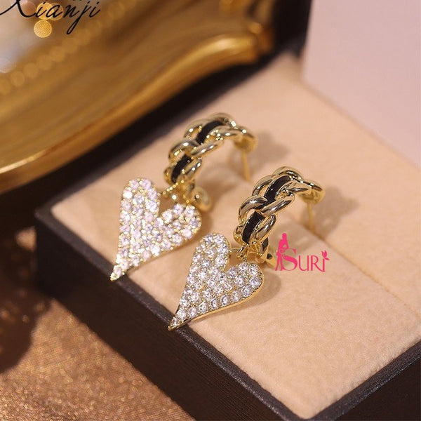 Bông Tai Tòn Teng Khoen Hình Trái Tim Đính Đá Trắng Siêu Sáng