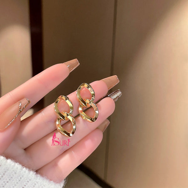 Bông Tai Tòn Teng Kiểu Dáng Khoen Hình Học Đôi Cá Tính