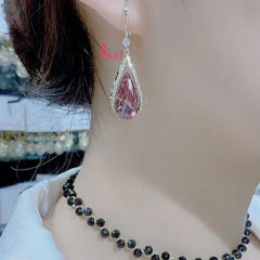 Bông Tai Tòn Teng Dáng Giọt Nước Đá Màu Dạng Móc