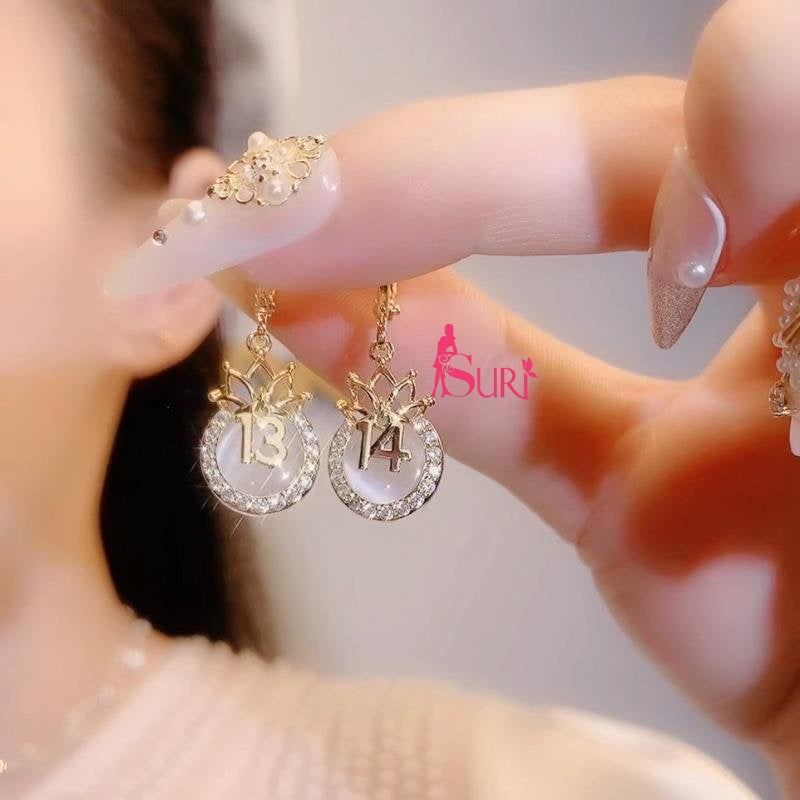 Bông Tai Tòn Teng Kiểu Dáng Hoa Sen Đá Mắt Mèo Phối Số 1314