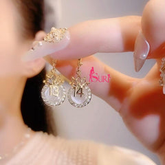 Bông Tai Tòn Teng Kiểu Dáng Hoa Sen Đá Mắt Mèo Phối Số 1314