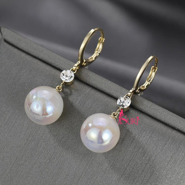 Bông Tai Tòn Teng Khoen Tròn 1 Hạt Trai Phối Đá Trắng Đơn Giản