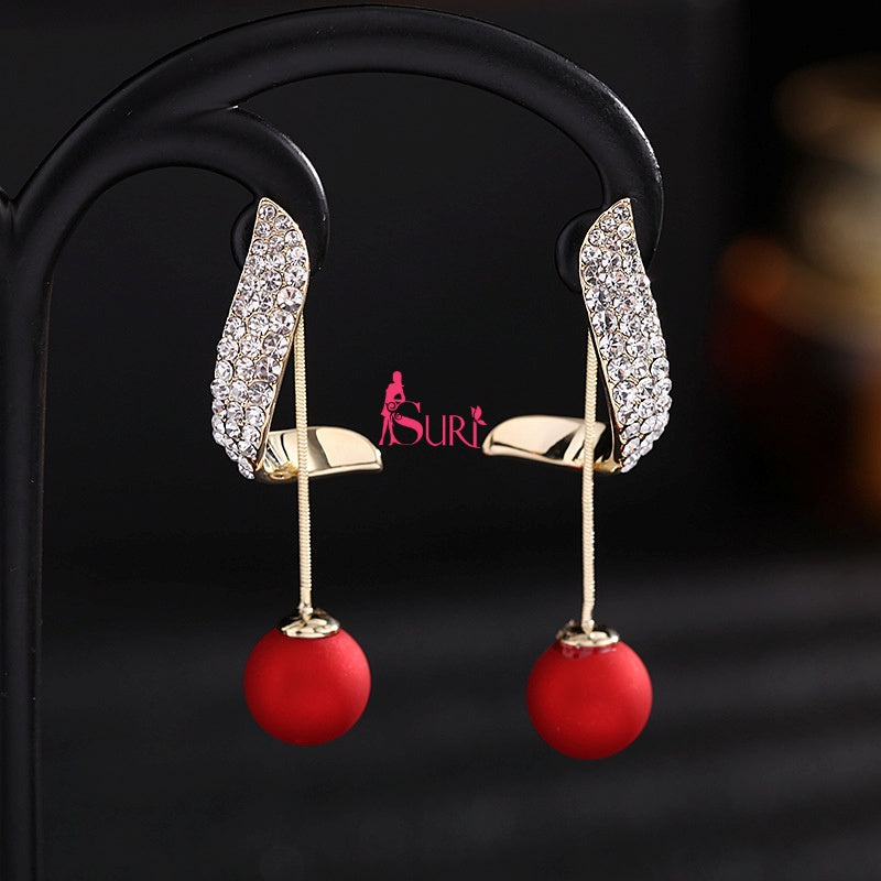 Bông Tai Tòn Teng Dáng Xoắn Đính Đá Phối Ngọc Trai Sau