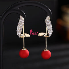 Bông Tai Tòn Teng Dáng Xoắn Đính Đá Phối Ngọc Trai Sau