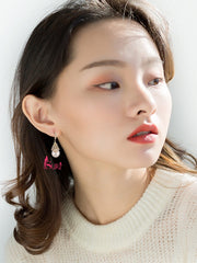 Bông Tai Tòn Teng Ngọc Trai Trắng Dạng Móc Phối Hình Thoi Đính Đá