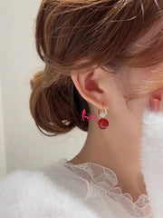 Bông Tai Khoen 1 Hạt Trai Đỏ Phối Xoắn Đá Trắng