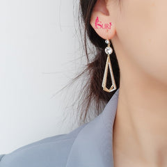 Bông Tai Tòn Teng Kiểu Dáng Hình Học Xếp Tầng Đính Đá Dạng Móc Cá Tính