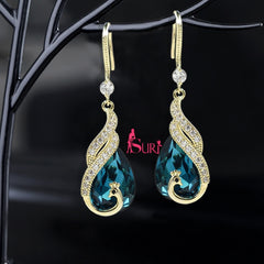 Bông Tai Tòn Teng Đá Xanh Giọt Nước Phối Công Sang Chảnh