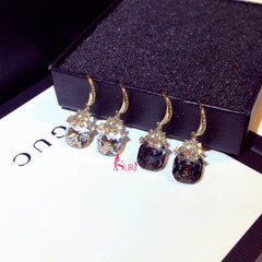 Bông Tai Tòn Teng Đá Vuông Màu Phối Đá Trắng Nhỏ Dạng Móc