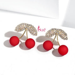 Bông Tai Trái Cherry Đỏ Đính Đá Nữ Tính