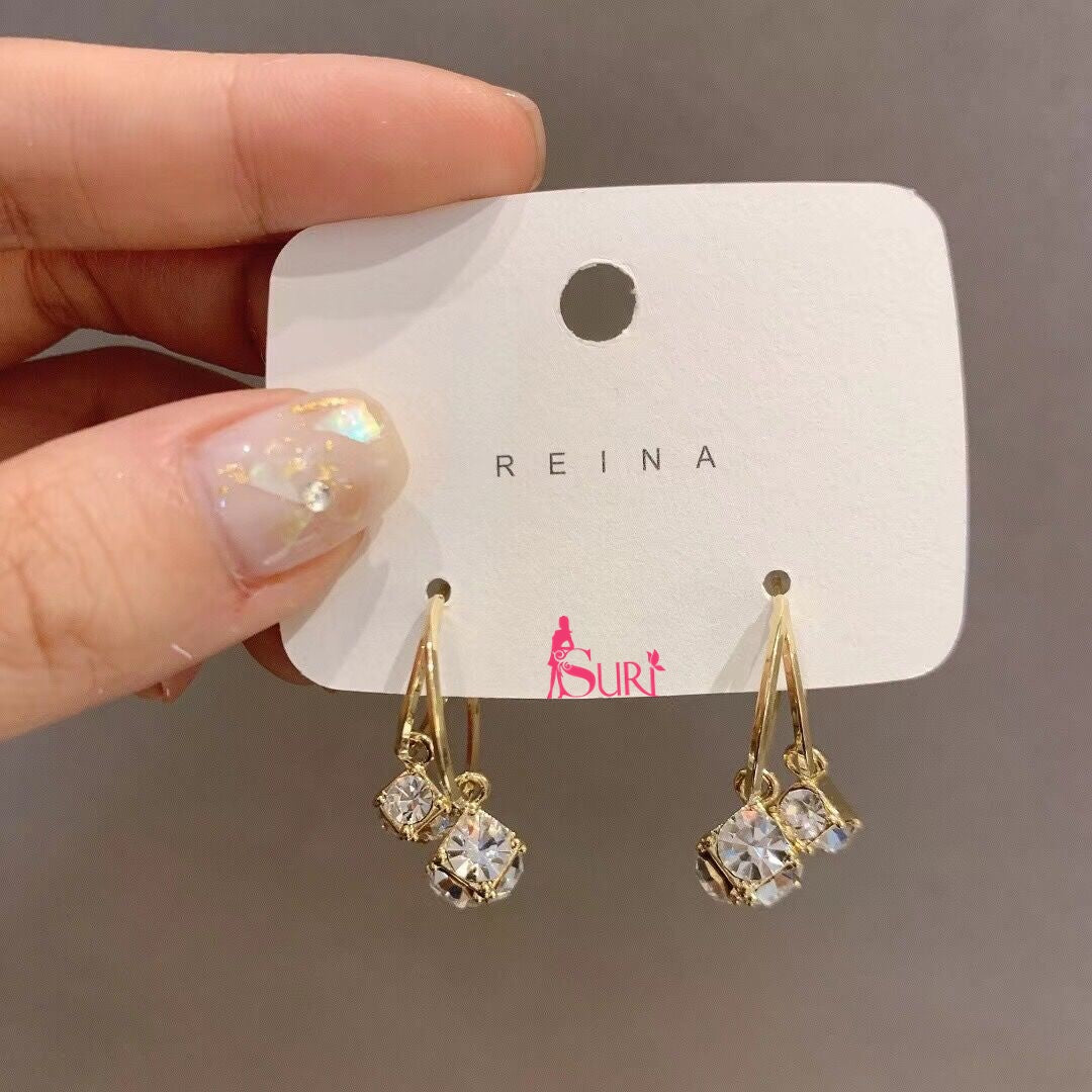 Bông Tai Tòn Teng Khoen 2 Khối Lập Phương Phối Đá Trắng Lạ Mắt