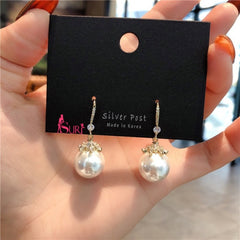 Bông Tai Tòn Teng Ngọc Trai Dạng Móc Đính Đá