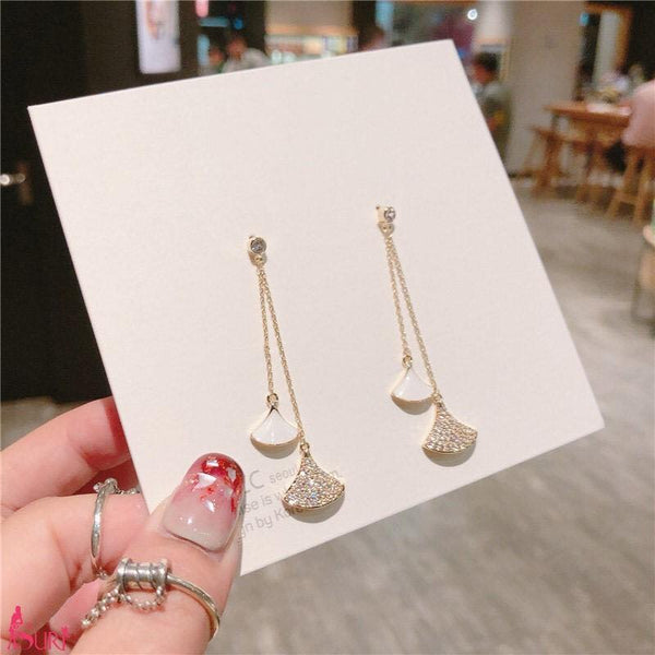 Bông Tai Tòn Teng 2 Sợi Rẻ Quạt Đính Đá