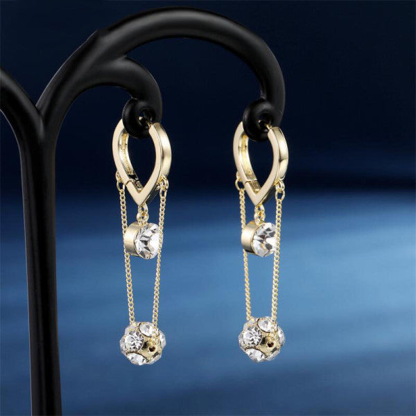 Bông Tai Tòn Teng Khoen Tròn Vàng Đính 2 Hạt Đá Phối Dây Mảnh