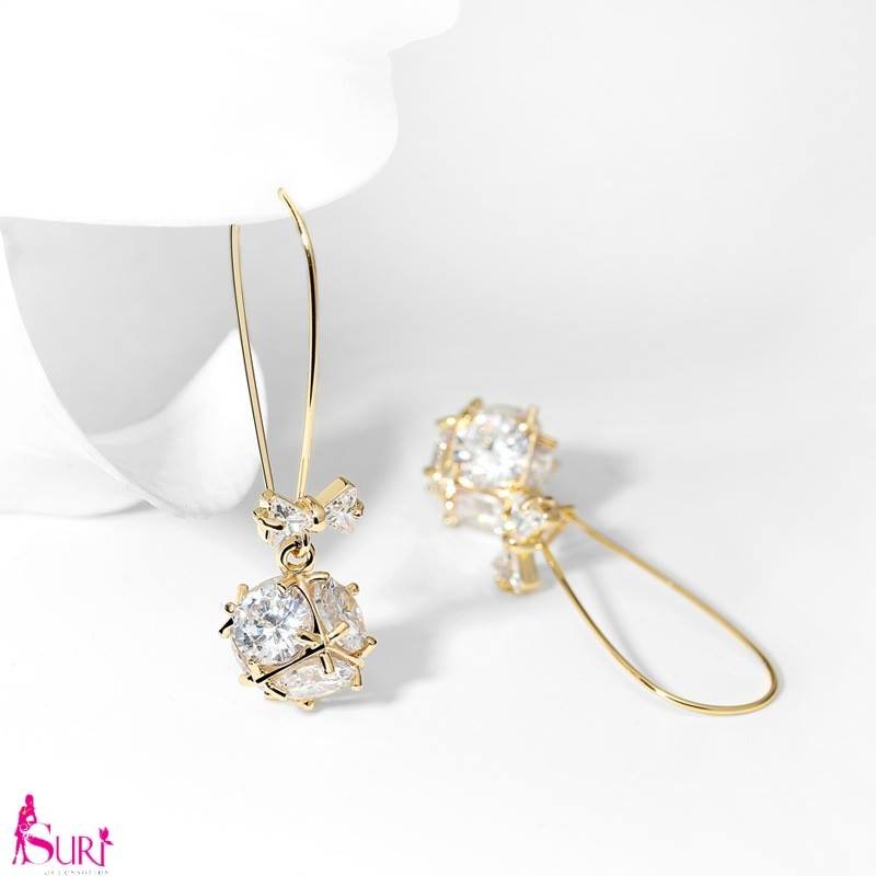 Bông Tai Khoen Nơ Vàng Đính Đá Trắng