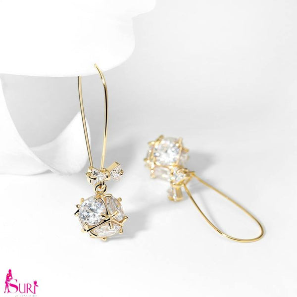 Bông Tai Khoen Nơ Vàng Đính Đá Trắng