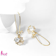 Bông Tai Khoen Nơ Vàng Đính Đá Trắng