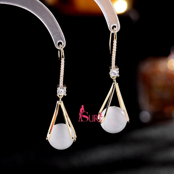 Bông Tai Tòn Teng Nụ Đá Mắt Mèo Dạng Móc Đính Đá