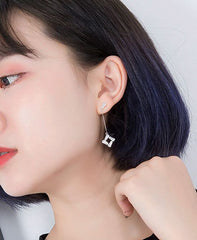 Bông tai tòn teng đính đá lập thể đơn giản