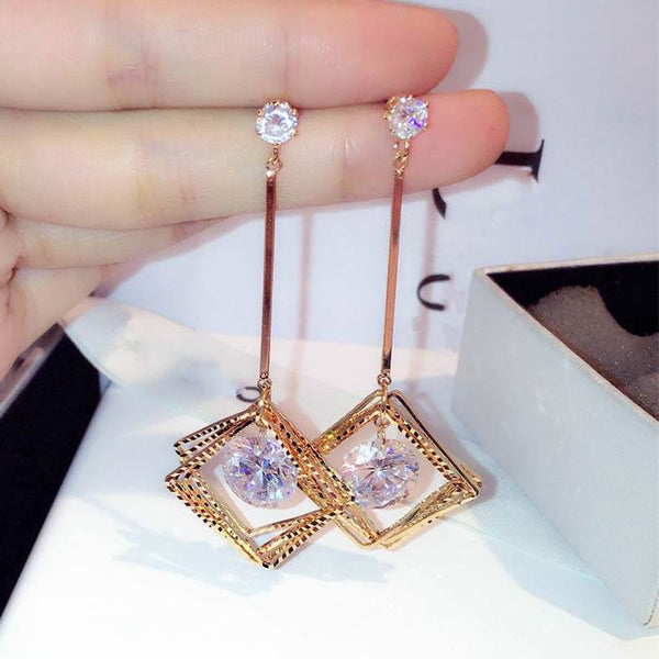 Bông tai tòn teng hình thoi đá