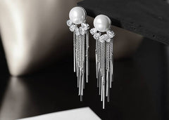 Bông tai ngọc trai tòn teng phối đá