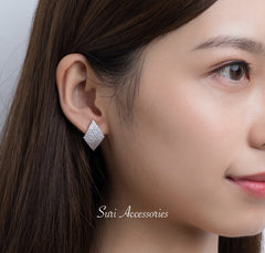 Bông Tai Bạc Hình Thoi Đính Đá