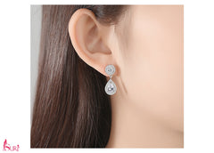 Bông Tai Tòn Teng Đá Trắng Giọt Nước Nhỏ Xinh