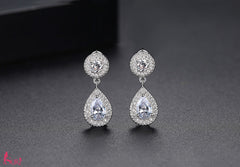 Bông Tai Tòn Teng Đá Trắng Giọt Nước Nhỏ Xinh