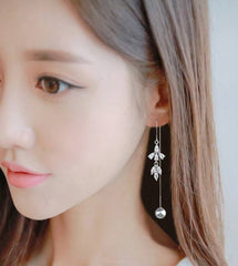 Bông tai tòn teng ngọc trai dây kép