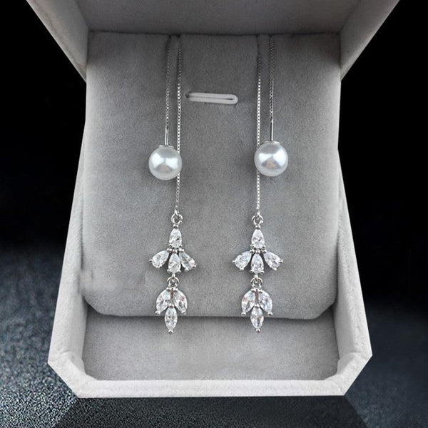 Bông tai tòn teng ngọc trai dây kép