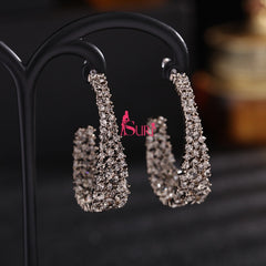 Bông Tai Khoen Khuyết Dáng Giọt Nước Đính Đá 2 Màu Sang Chảnh