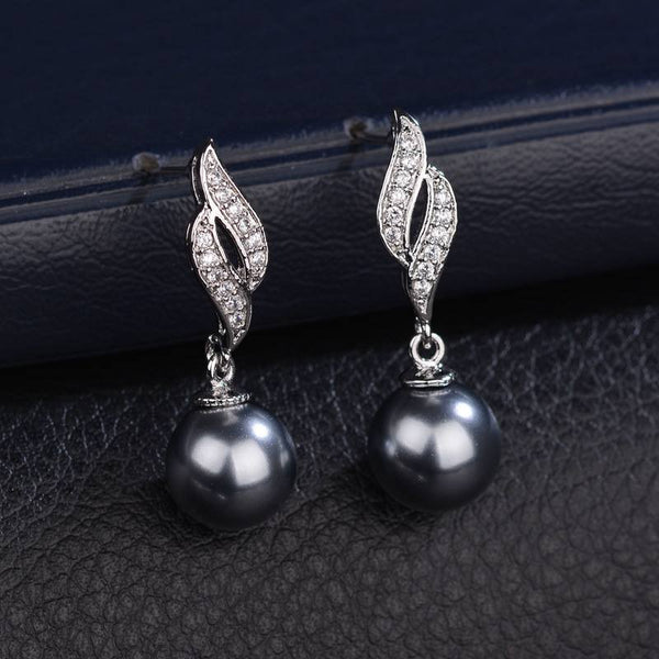 Bông tai ngọc trai xám tròn