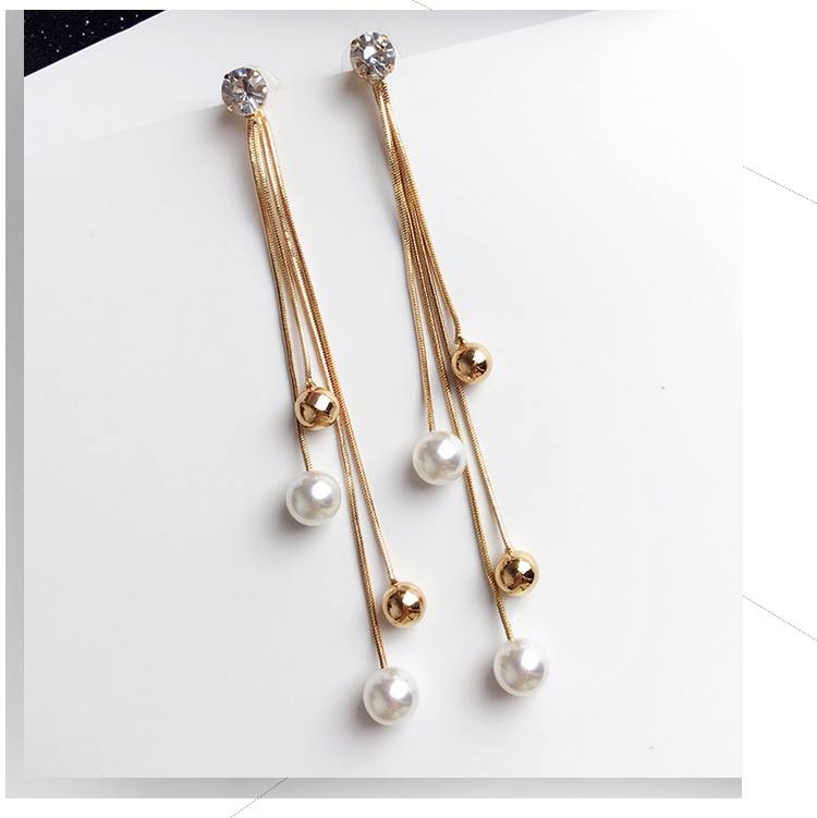 Bông tai tòn teng 3 hạt châu